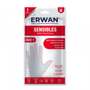 ERWAN™ Rubber Unlined Gloves Sensibles Latex Gloves, White, EUC1